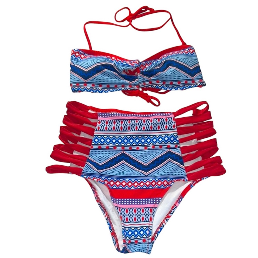 Cupshe Red and Blue Geometric Bikini